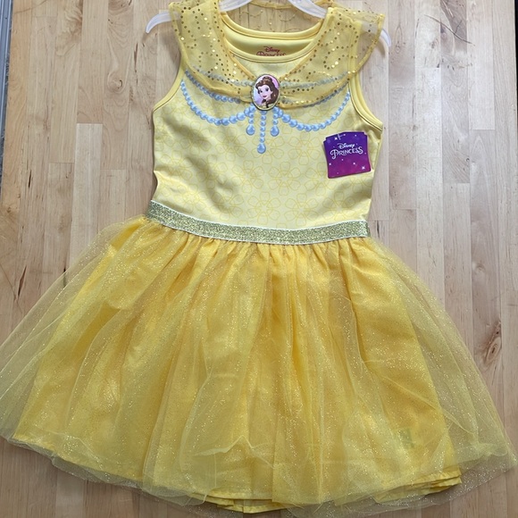 NWT DISNEY PRINCESS BELLE DRESS SIZE M 7-8 SPARKLE TULLE YELLOW GLITTER BELT - Picture 11 of 11